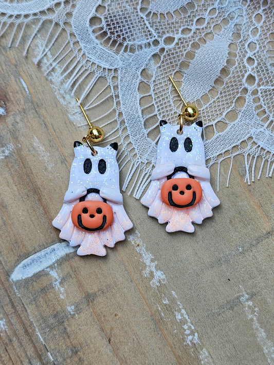 Glitter Ghost Cat Earrings | Halloween Earrings