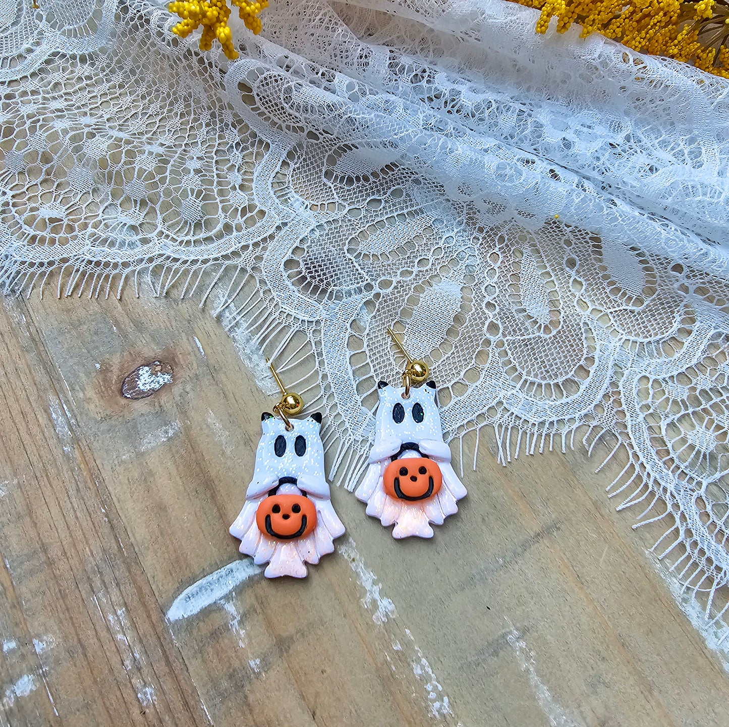 Glitter Ghost Cat Earrings | Halloween Earrings