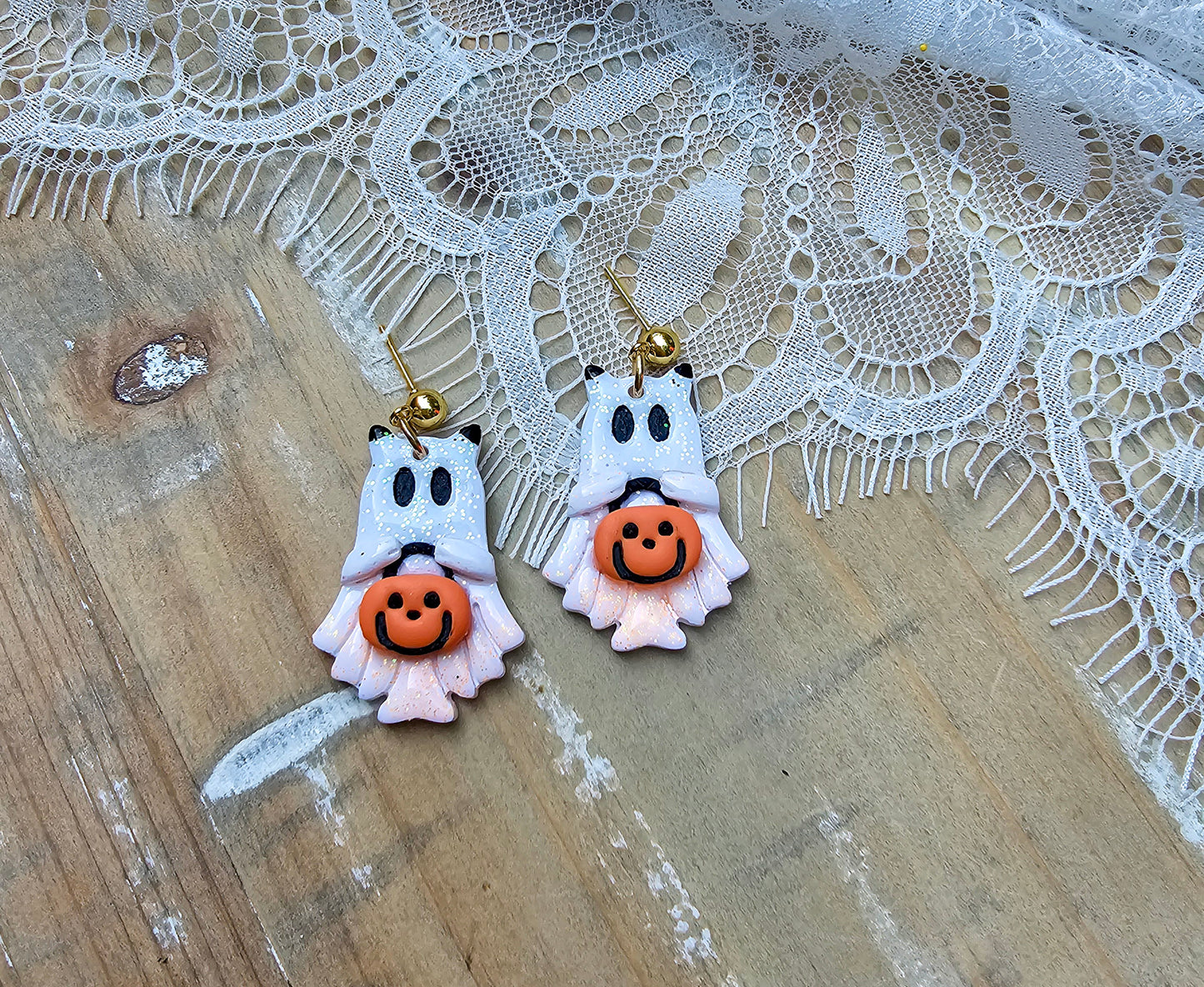 Glitter Ghost Cat Earrings | Halloween Earrings