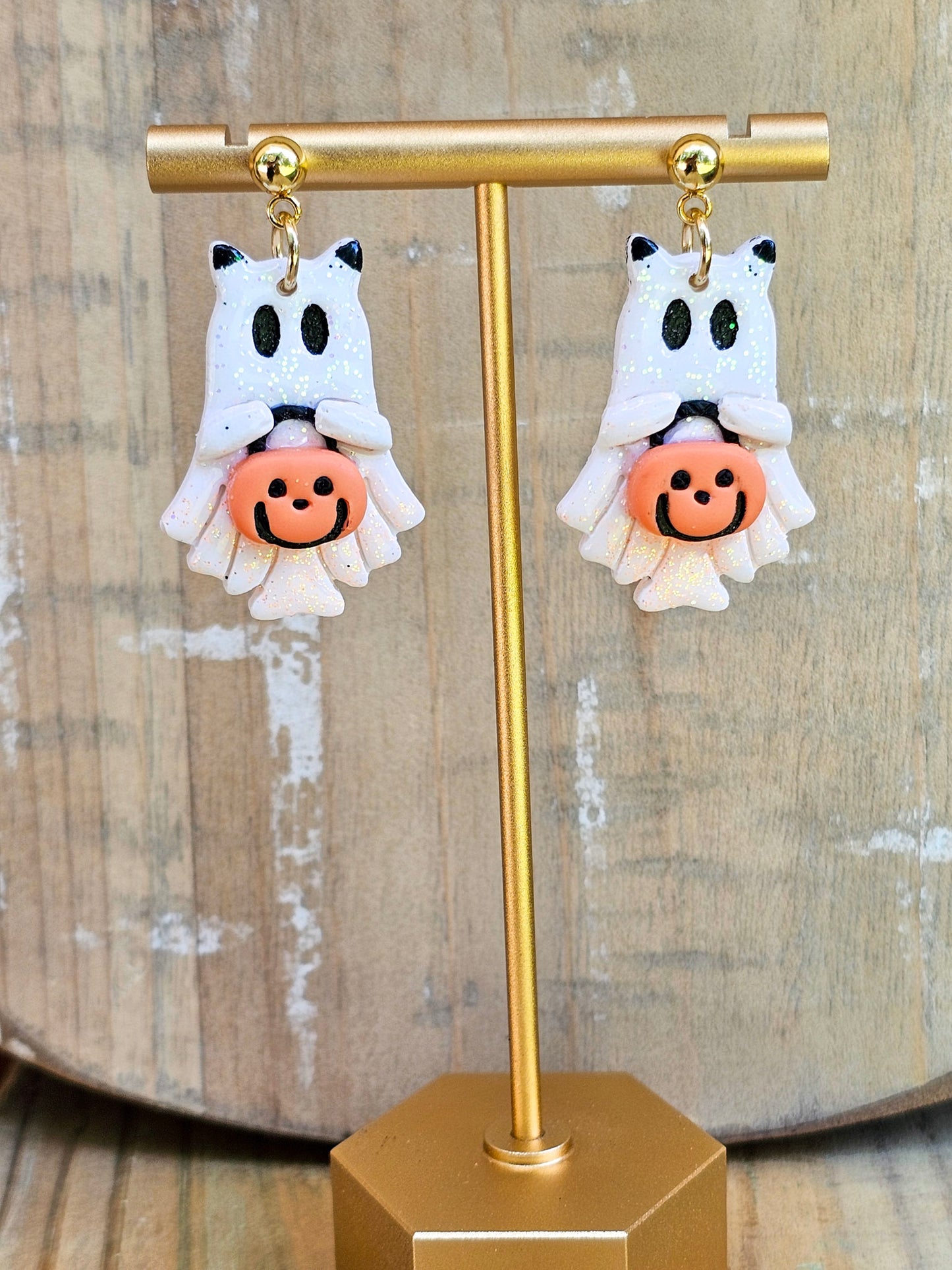 Glitter Ghost Cat Earrings | Halloween Earrings