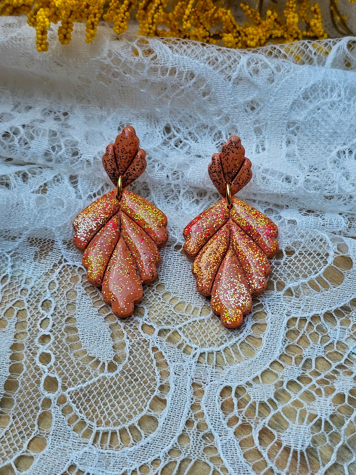 Glitter Fall Leaf Earrings | Halloween Earrings