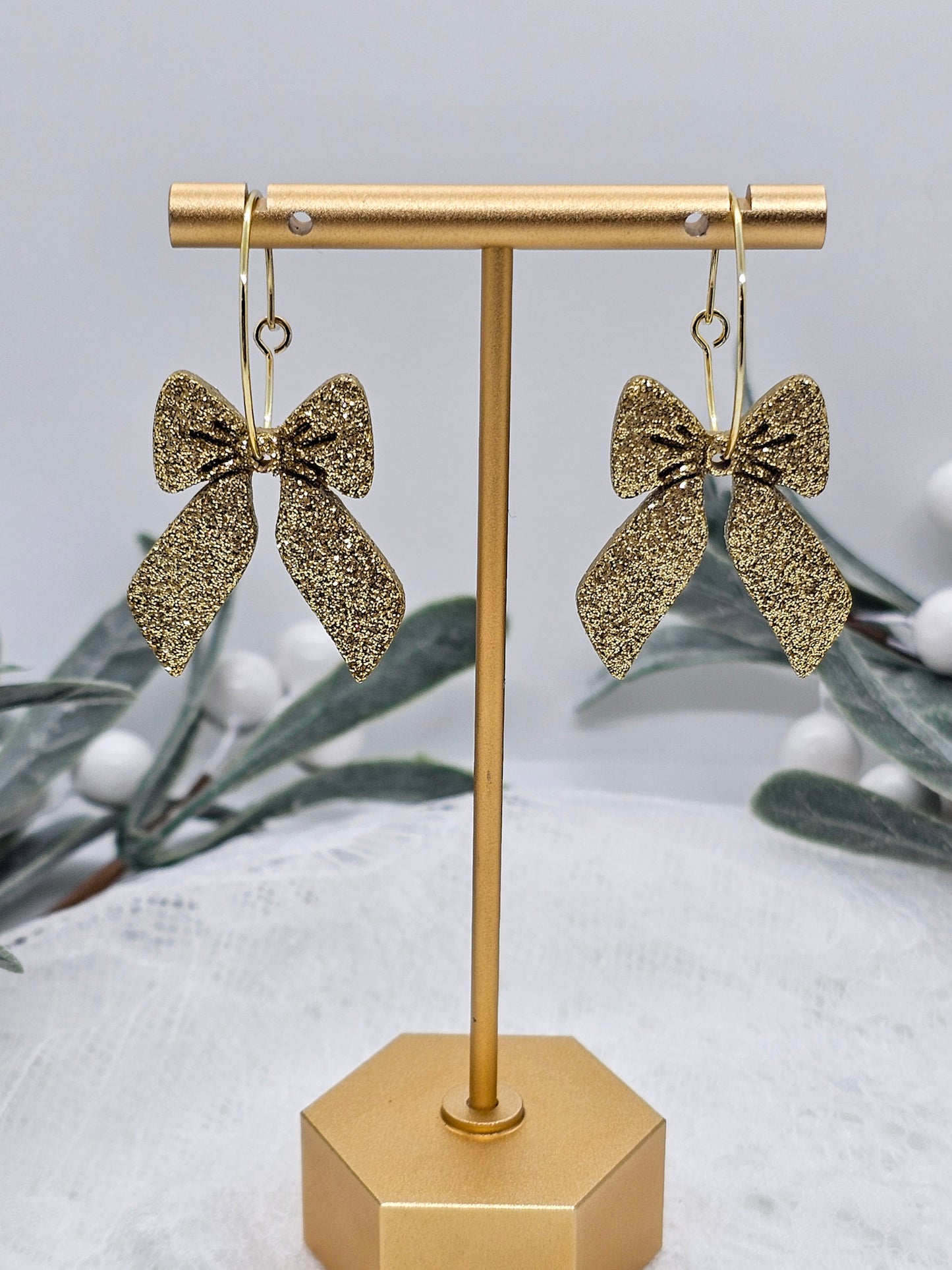 Christmas Glitter Bow Earring | Christmas Earring