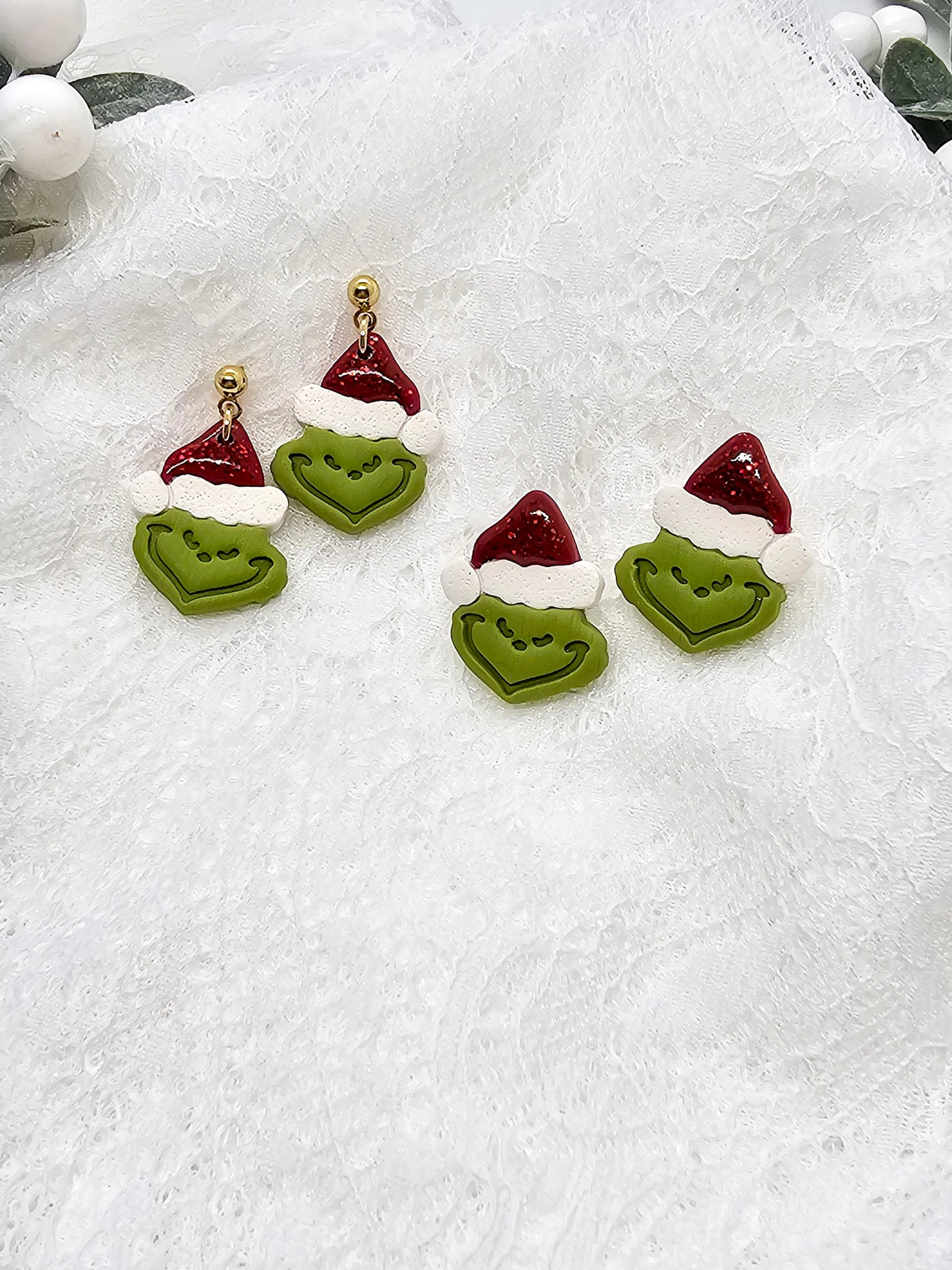 Red Grinch Earrings | Pink Grinch Earrings | Christmas Studs