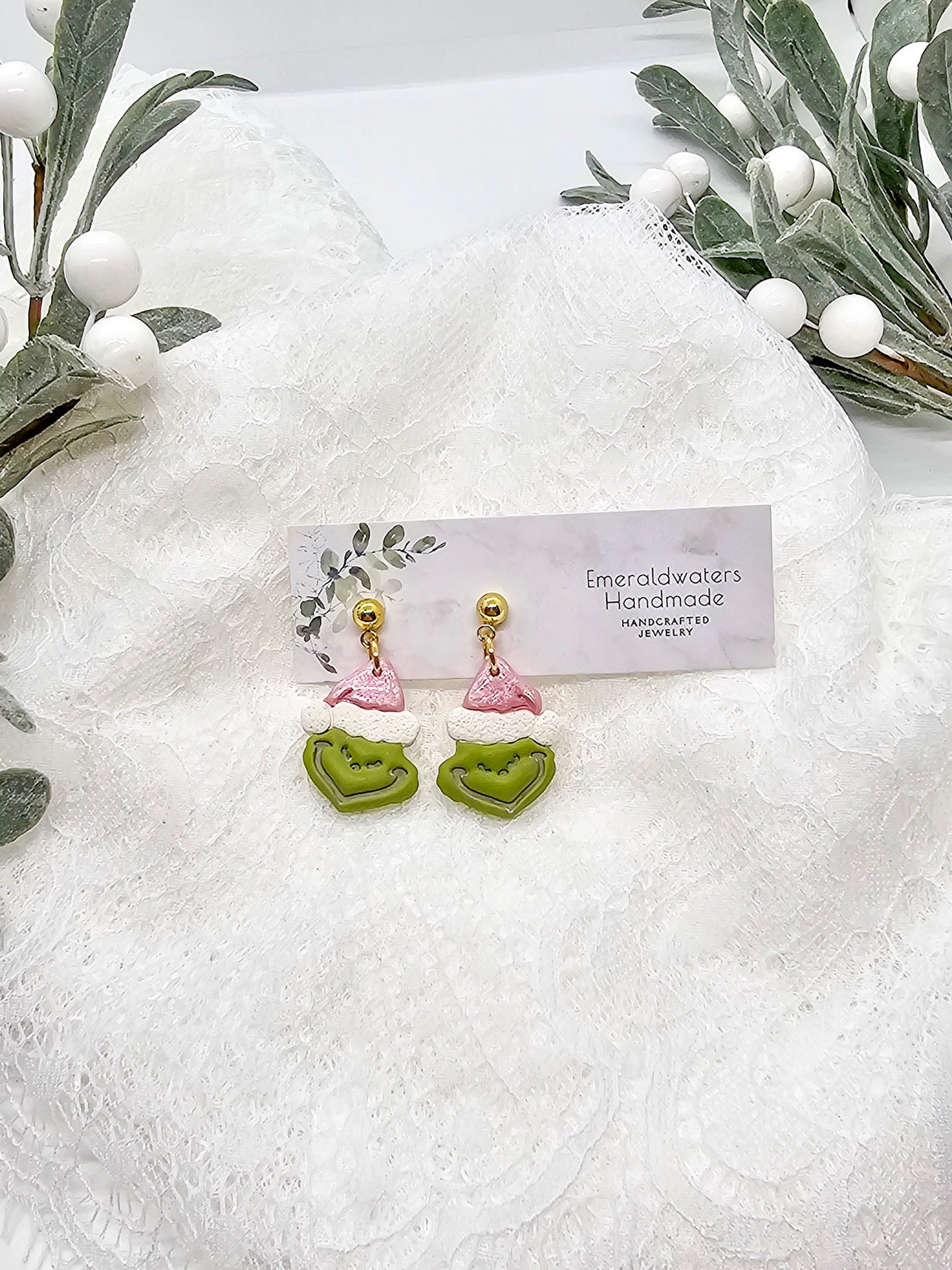 Red Grinch Earrings | Pink Grinch Earrings | Christmas Studs