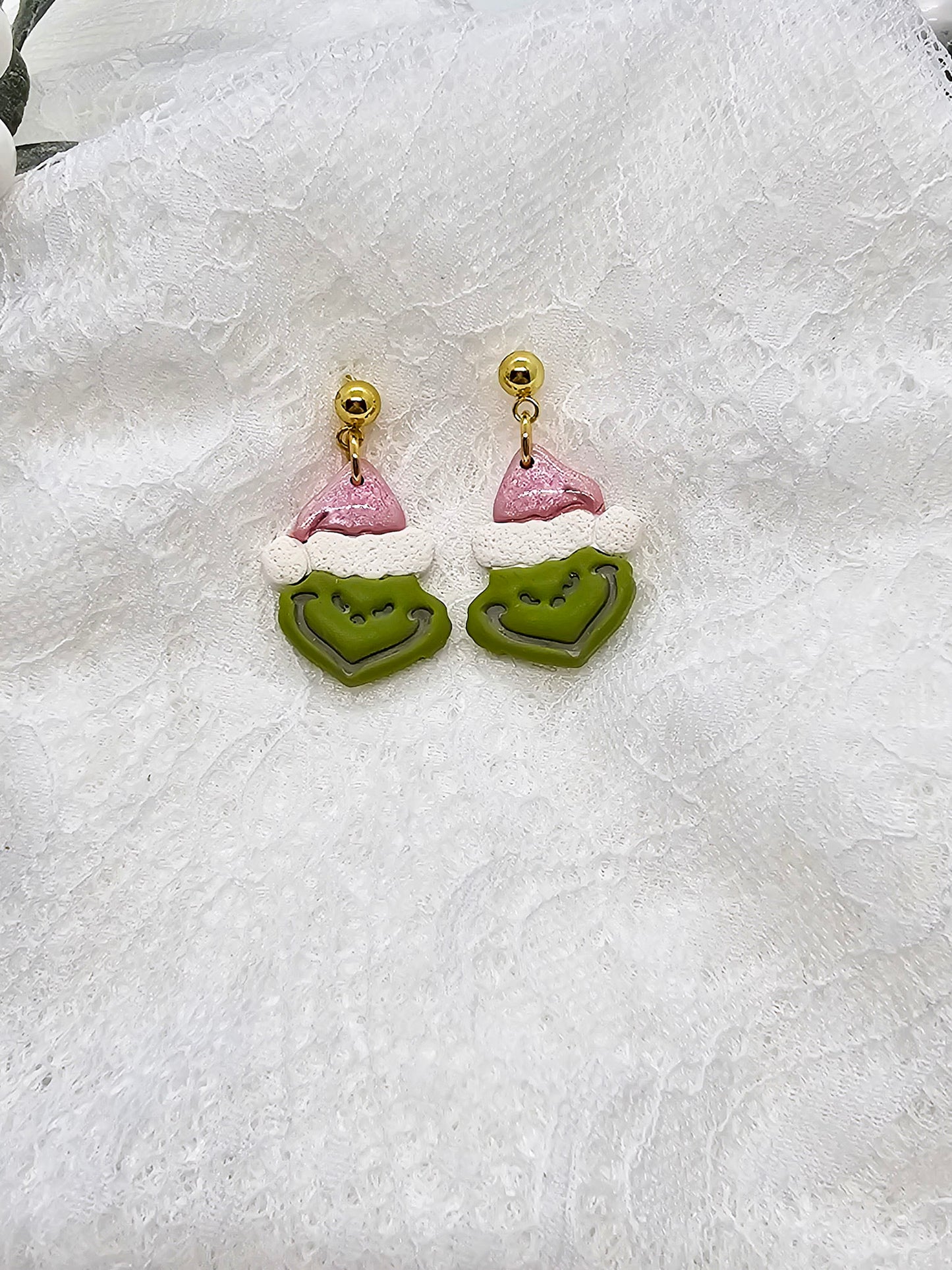 Red Grinch Earrings | Pink Grinch Earrings | Christmas Studs