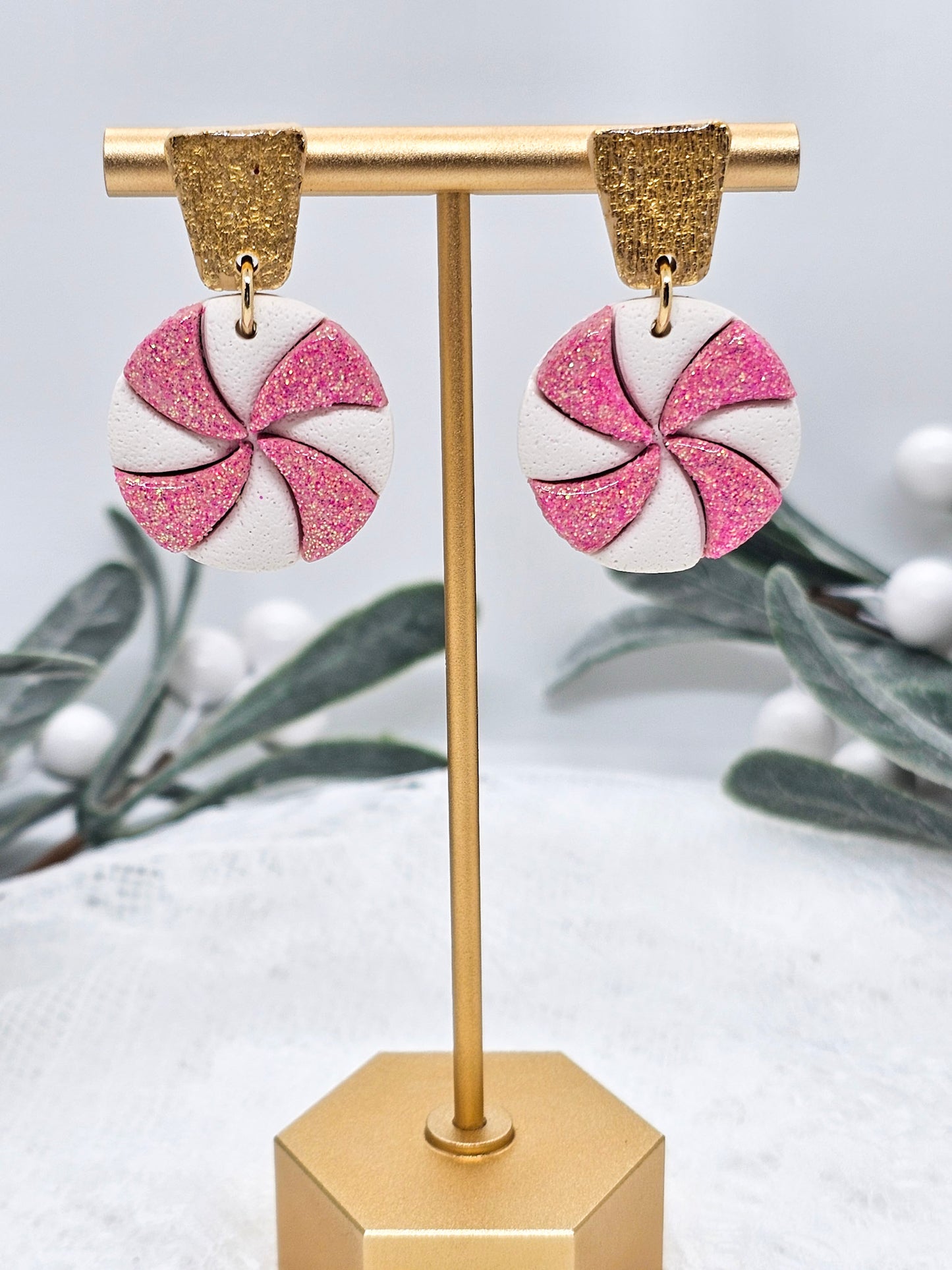 Pink Peppermint Earring | Christmas Pink Earring