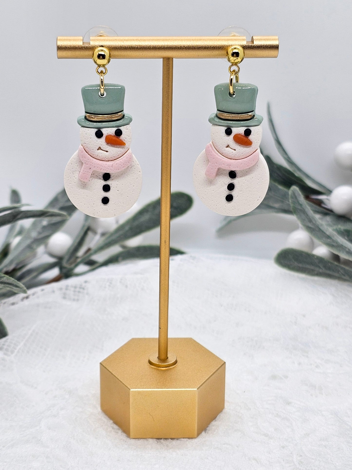 Pink and Blue Snowman Earring | Christmas Earring