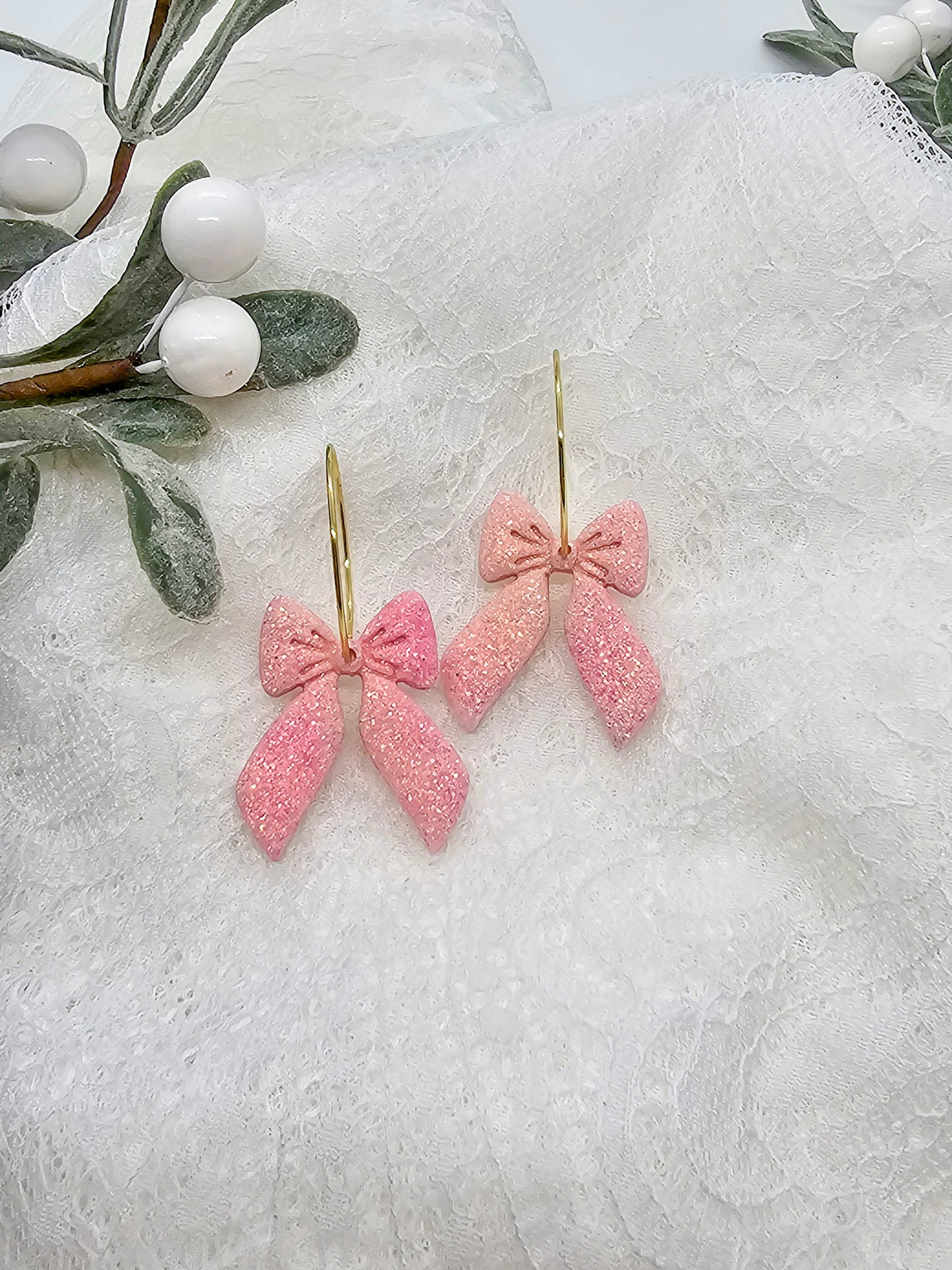 Christmas Glitter Bow Earring | Christmas Earring