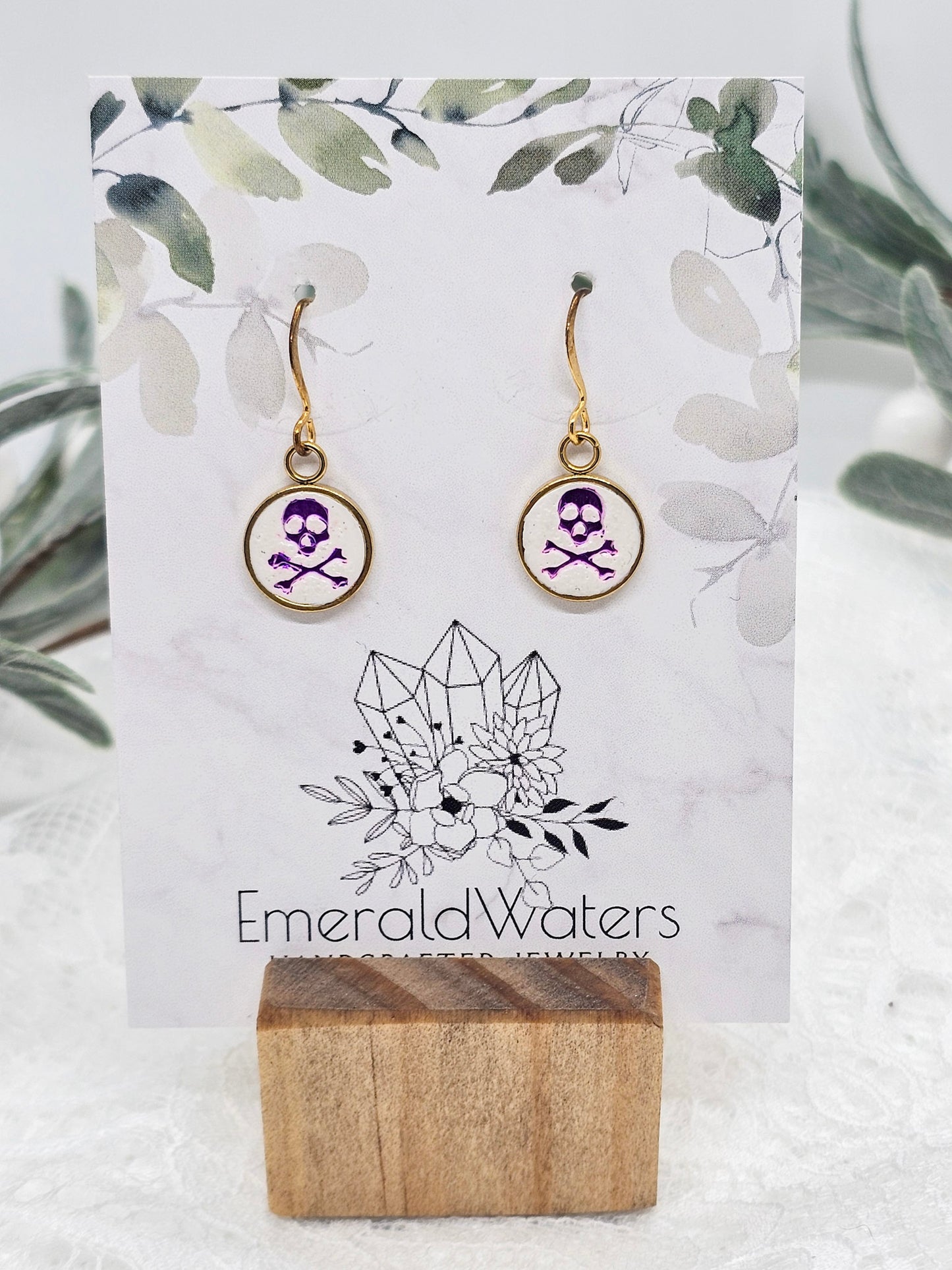 Purple Skull and Crossbones Dangle | Pirate Earrings