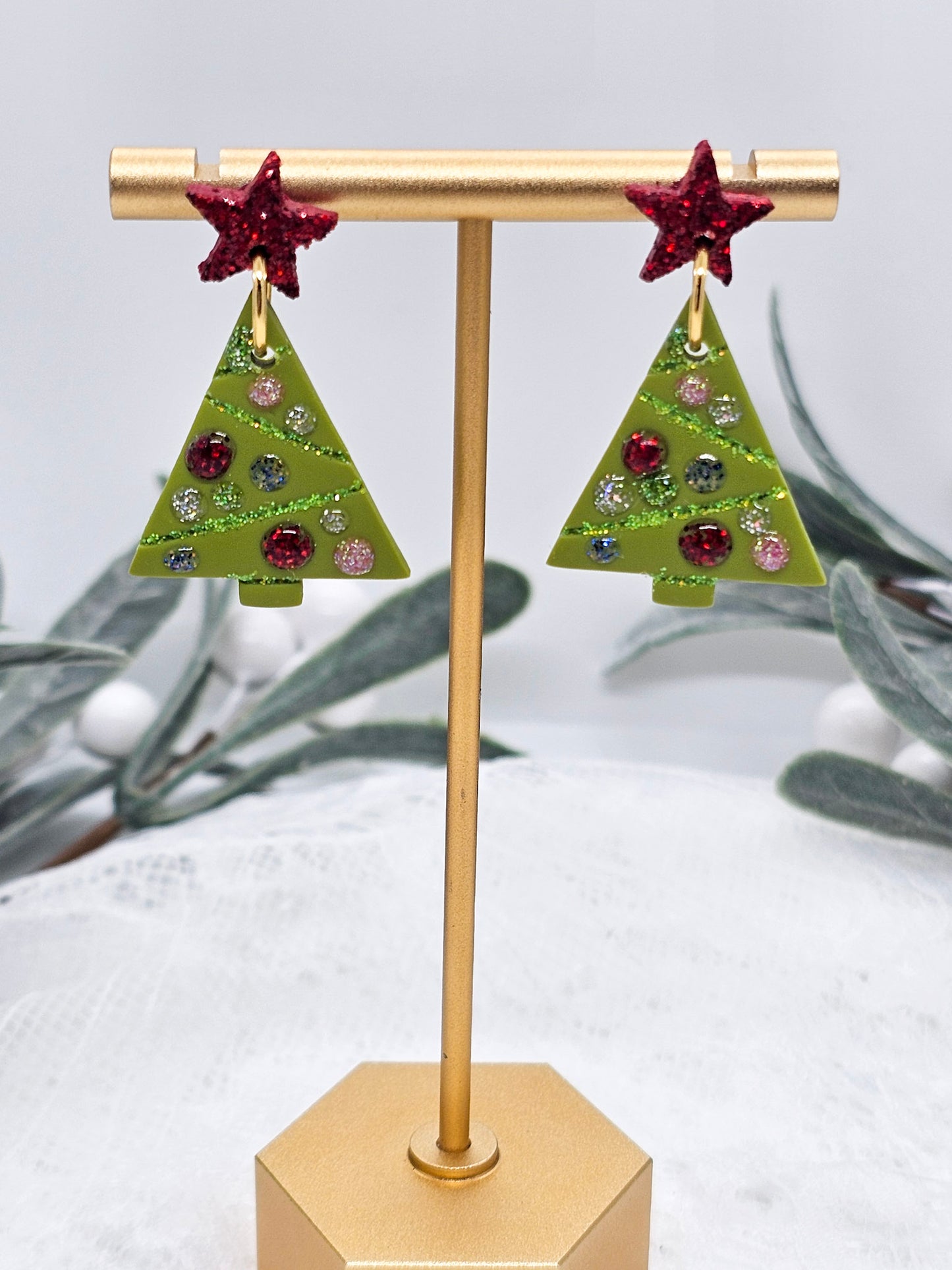 Green Glitter Christmas Tree | Christmas Tree Earrings