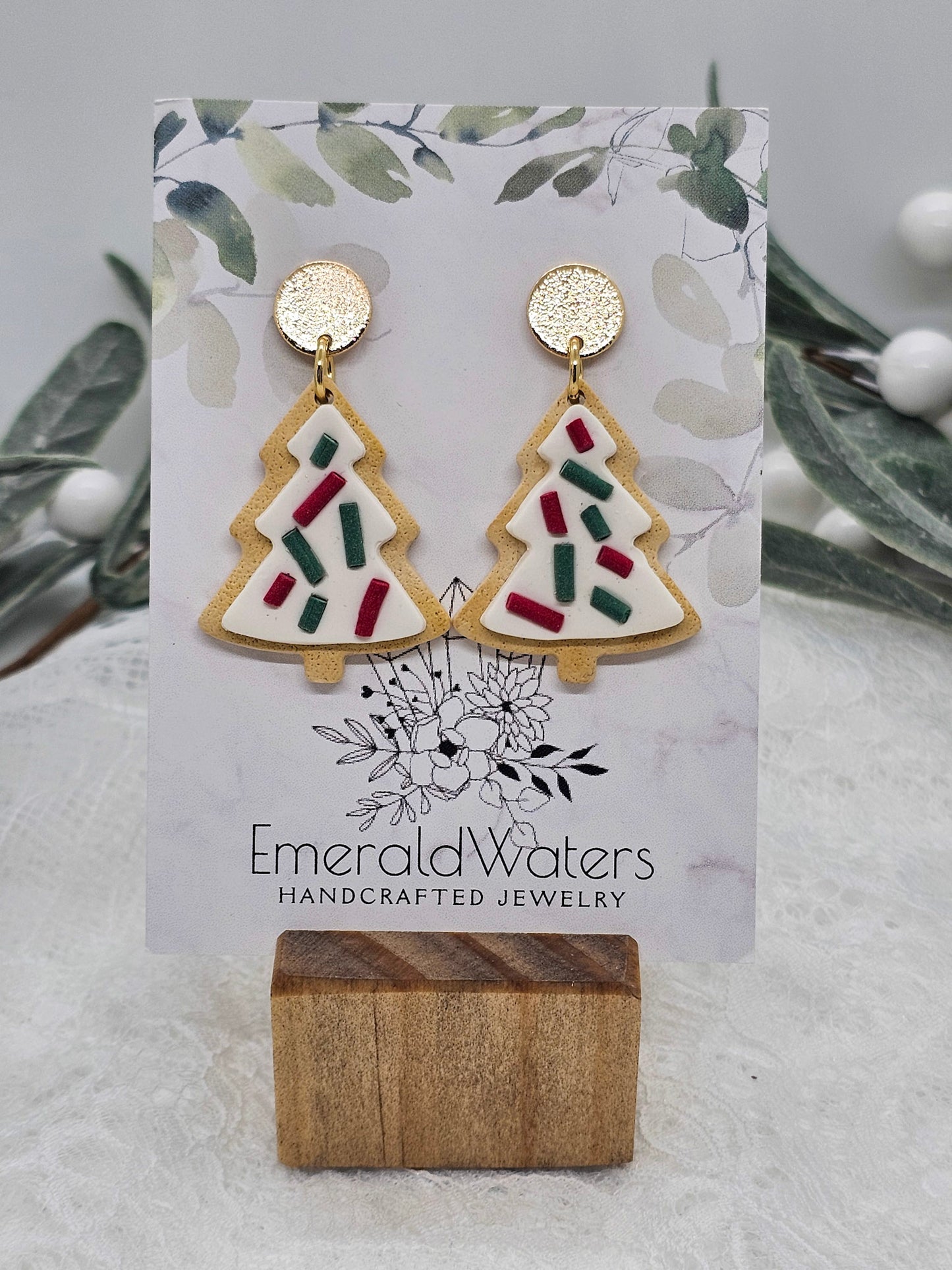 Red and Green Sugar Cookie Christmas Tree | Christmas Tree Earrings