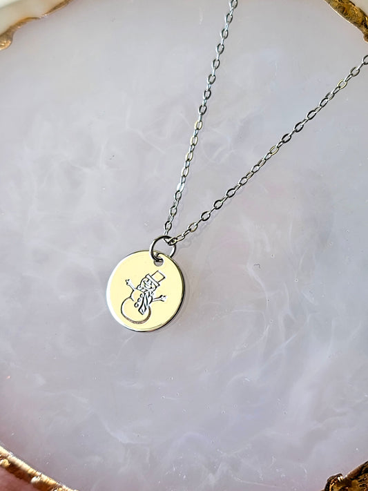 Snowman Stamped Necklace | Dainty Necklace | Christmas Necklace