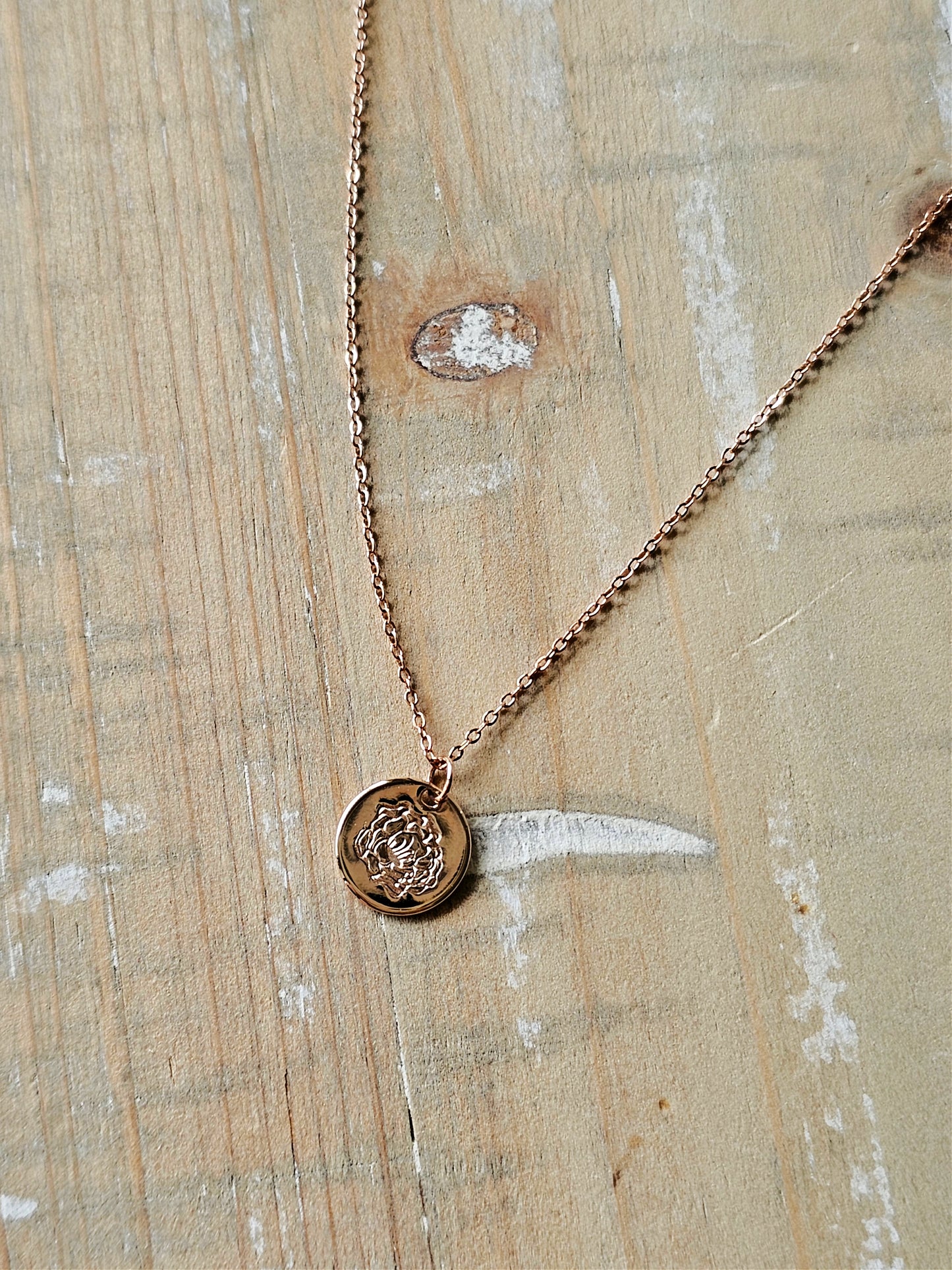 Dainty Gold Tuscan Rose Necklace |  Gold Rose Stamped Necklace | Silver Sunflower Necklace