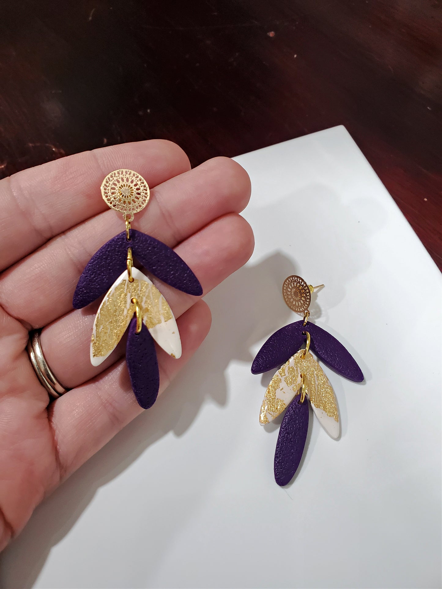 Purple and Gold Leaf Earrings | Pirate Flakes Earrings