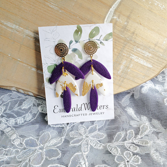 Purple and Gold Leaf Earrings | Pirate Flakes Earrings