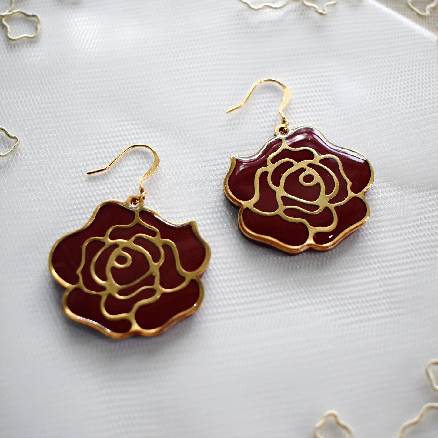 Red Rose Earrings | Polymer Clay Earrings | Cabernet Rose Earring,